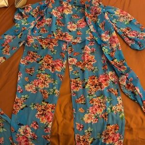 Floral Blue Wide-Leg Jumpsuit